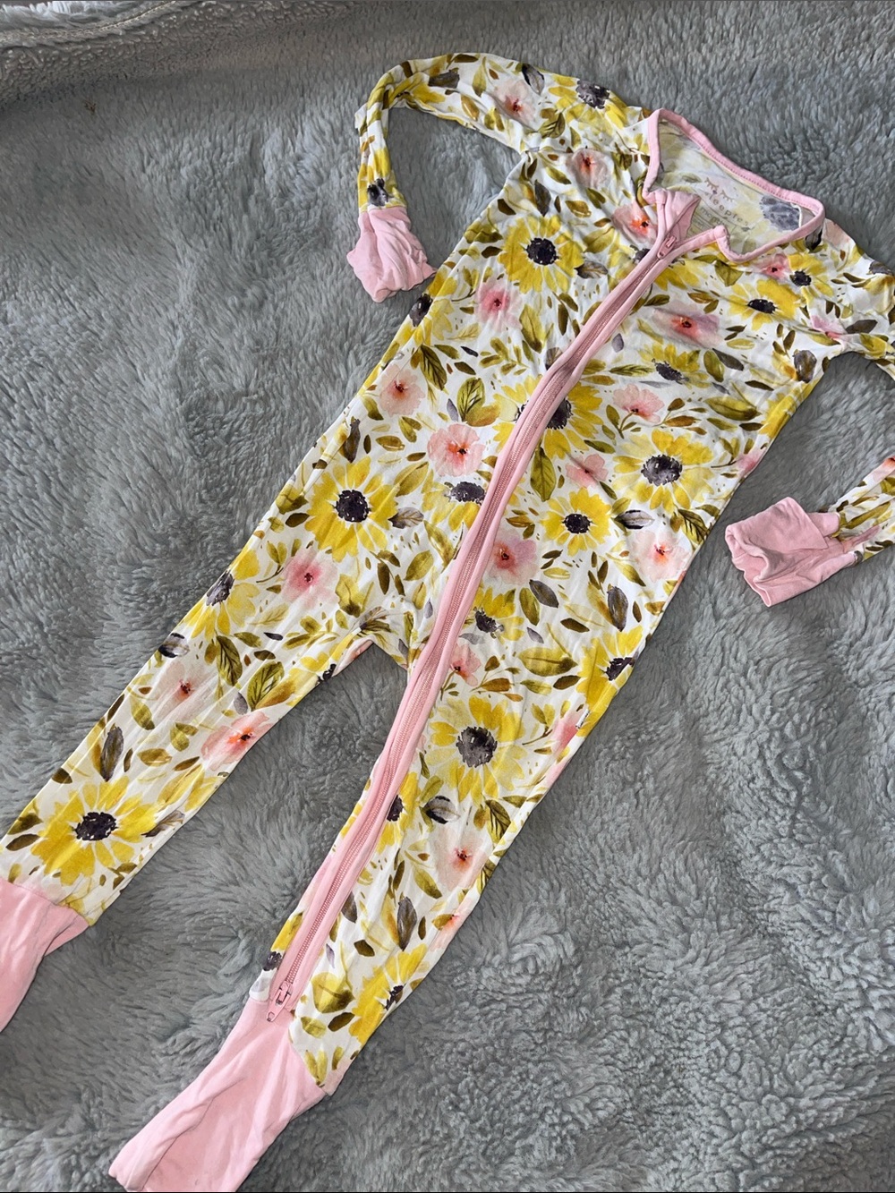 Little Sleepies Pajama Footies Sz 12/18M autumn sunflowers Bamboo